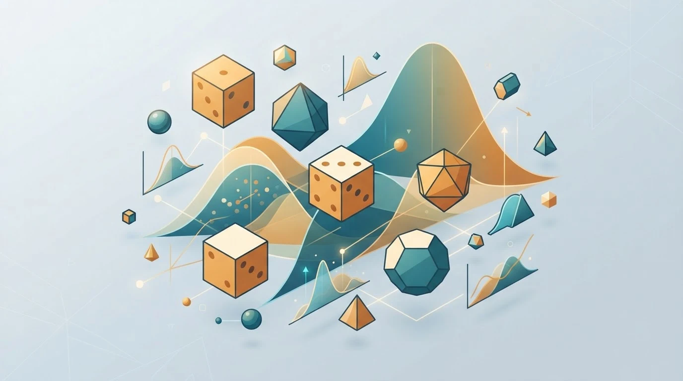 Abstract illustration of dice and probability curves representing casino game variance